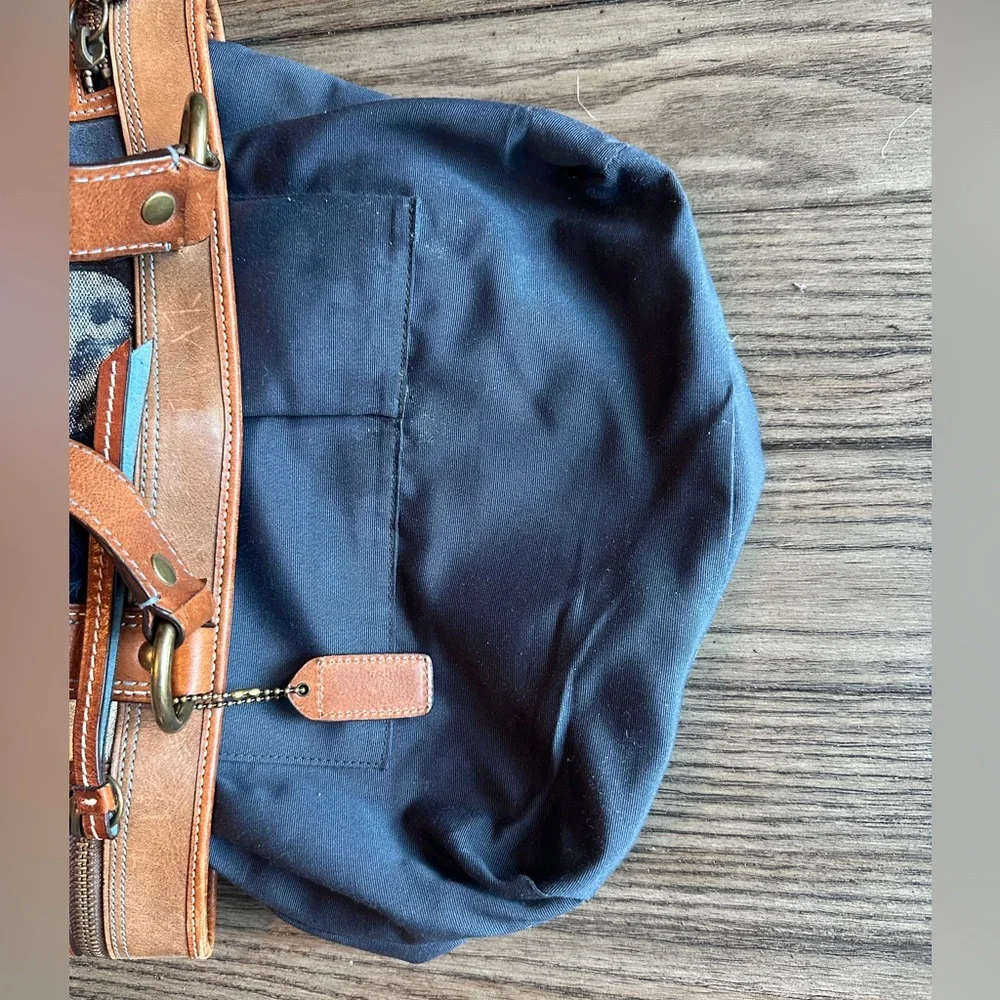Vintage coach bag patchwork blues with leather straps and buckles - Picture 10 of 12